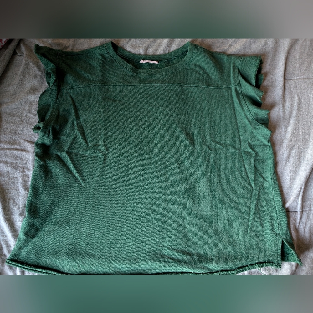 Ruffle cap sleeve sweatshirt green 2x